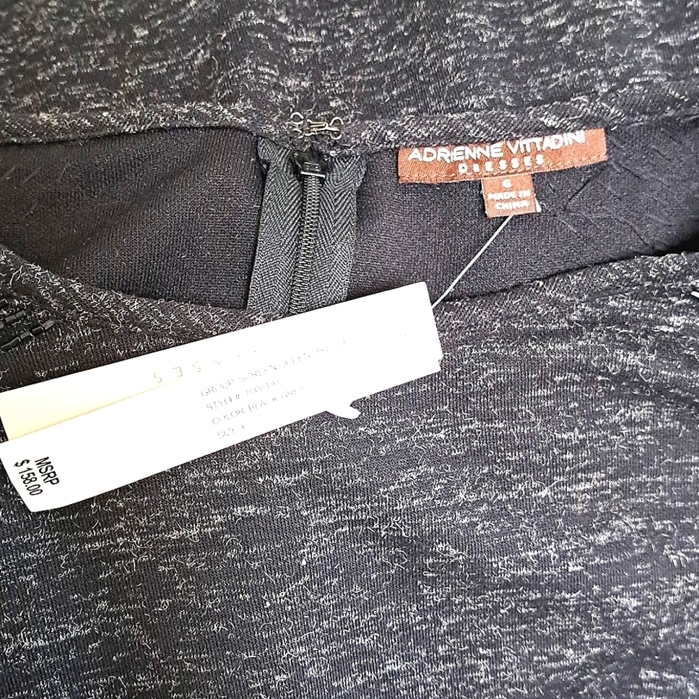 Adrienne Vittadini Gray Long Sleeve Sheath Dress Shoulder Beading Detail Size 6 - Picture 2 of 11